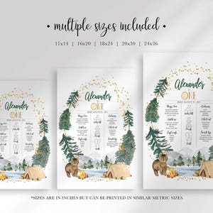 Multiple sizes included graphic showing three scaled versions of the Alexander is ONE sign (11x14, 16x20, 18x24, 20x30, 24x36) with a note that sizes are listed in inches but can be printed at similar metric sizes.