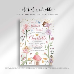 editable fairy birthday invitation