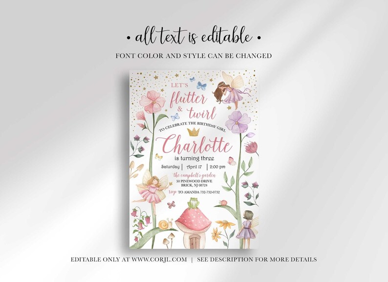 editable fairy birthday invitation