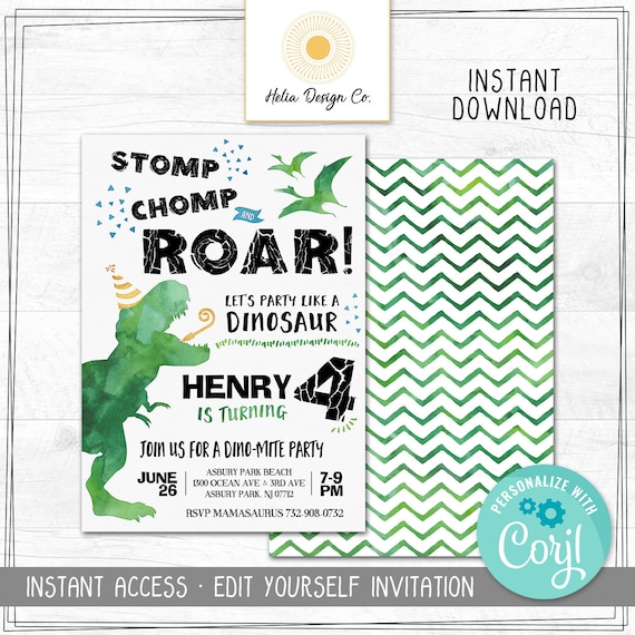 NEW! Edit Yourself Dinosaur Birthday Invitation | Any Age | Instant Digital Download | Printable Invitation | Add Up to 2 Names | 2019 Tren Il_570xn