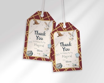 Zauberer Danke Tags: Bearbeitbare Geburtstagsgeschenke (Digitaler Download)