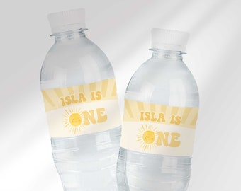 Editable Sun Birthday Water Bottle Labels to  Edit at Corjl.com | Sunshine Birthday | Instant Download | Printable DIY