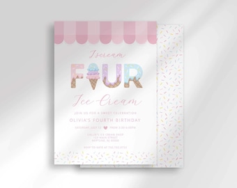 I Scream Four Ice Cream Birthday Invitation: Sweet 4th Celebration