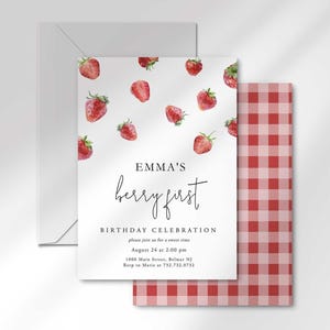 strawberry 1st birthday invitation
