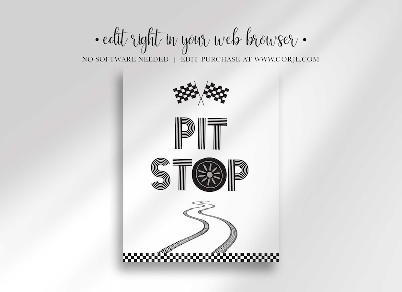 pit stop race car birthday sign