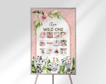 Safari Jungle Erster Geburtstag Foto Meilensteintafel: Monatliche Andenken (Digitaler Download)