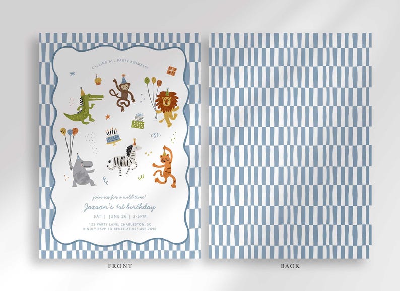 Calling All Party Animals Birthday Invitation, Safari Theme Invite Digital Download (Digital Download) image 3