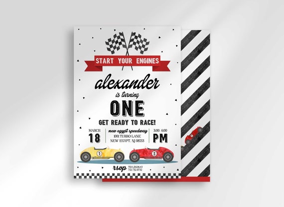 Editable Race Car Birthday Invitation | Edit at Corjl.com | Any Age | Instant Download | Printable Invitation | Vintage | Retro Il_570xn