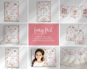 Whimsical Fairy 1st Birthday Party Bundle Decorations Invitations (Digital Download)