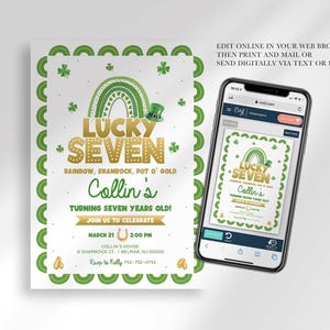Phone-mockup graphic beside the invitation design showing the corjl.com editor open on a smartphone, with text "EDIT ONLINE IN YOUR WEB BROWSER, THEN PRINT AND MAIL OR SEND DIGITALLY VIA TEXT OR EMAIL!"