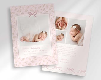 Dainty Rose Baby Announcement Card