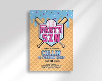 Baseball Drip Birthday Invitation Template: Blue Cotton Candy Party Szn