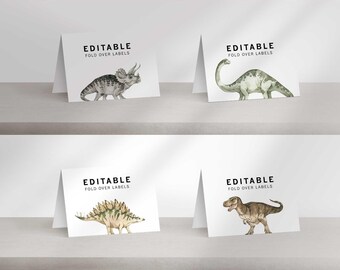 Dinosaur Birthday Fold Over Labels, Jurassic Printable Label (Digital Download)