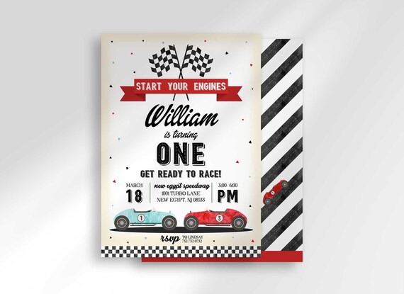 Boy Birthday Edit in Corjl Simple Clean Design Race Car Birthday Invitation 5 x 7 /& 4 x 6 Digital Template Instant Download