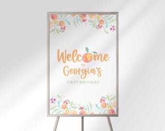 Tabliczka powitalna „One Sweet Peach” na urodziny lub baby shower (do pobrania w wersji cyfrowej)