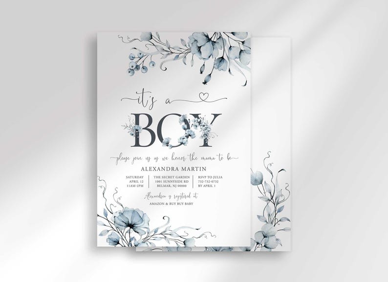 boy baby in bloom baby shower invitation
