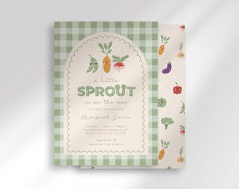 Little Sprout Baby Shower Invitation: Veggie Gingham Design