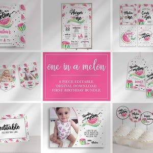 Watermelon 1st Birthday Invitation Bundle: Pink Party Decor (Digital Download)