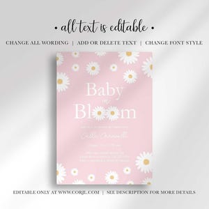 Graphic explaining that all text on the invitation is editable, with options to change wording, add or delete text, and change font style, noting it is editable only at Corjl.com.