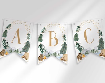 Adventure Letter Banner, Woodland Theme Spell Anything Happy Birthday Banner, Oh Boy Camping Baby Shower Bunting, Party Decor