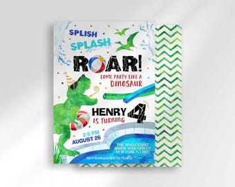 Dinosaur Pool Party Birthday Invitation, Editable Boy Jurassic Invite (Digital Download)