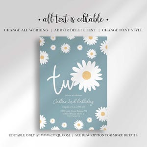 Graphic explaining that all text on the invitation is editable, with options to change wording, add or delete text, and change font style, noting it is editable only at Corjl.com.