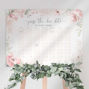 Adivina la fecha del parto, juego de adivinar la fecha del parto de Baby in Bloom, decoración para baby shower de niña, juego de adivinar la fecha del parto, póster rosa para baby shower, descarga digital