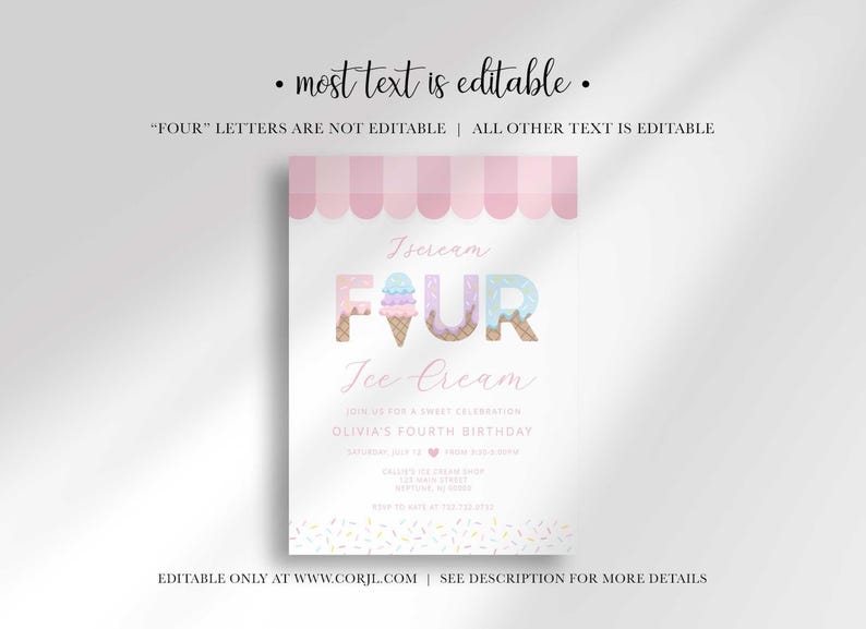 editable ice cream birthday invitation