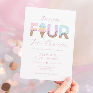 ice cream 4th birthday invitation