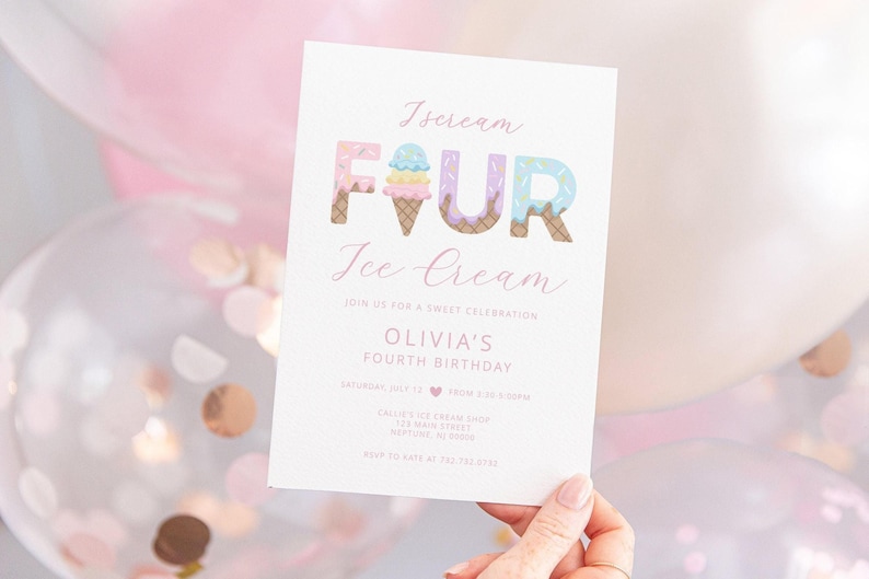 ice cream 4th birthday invitation