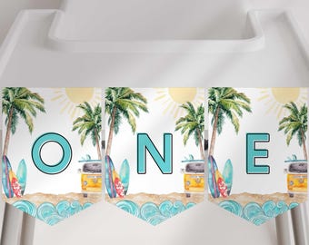 Surfen Sie ersten Geburtstag Kinderhochstuhl Banner, The Big One 1st Party Decor (Digitaler Download)