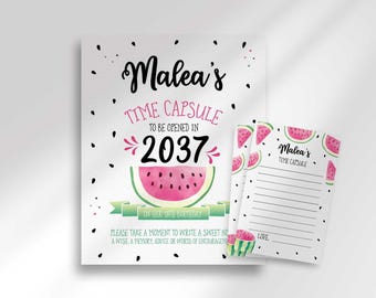 Watermelon Birthday Party Sign: Editable Time Capsule (8x10 Printable (Digital Download)