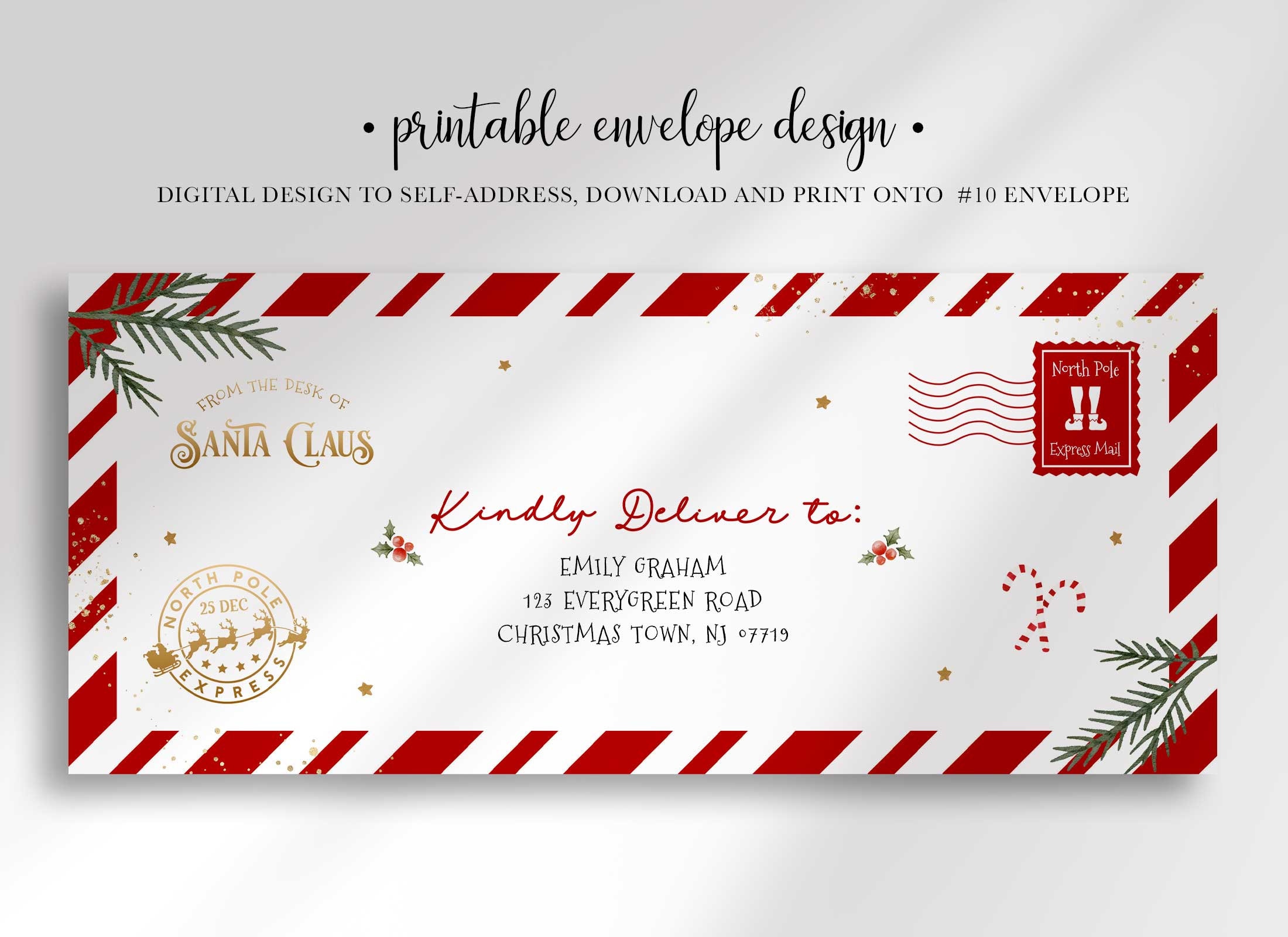 customizable north pole santa letter envelope template: printable