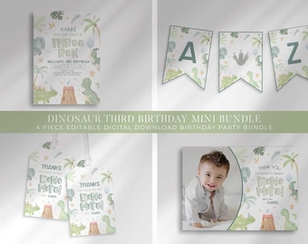 Three Rex Dinosaur 3rd Birthday Party Invitation Bundle Threeasaurus Printables, Jurassic Pack (Digital Download)
