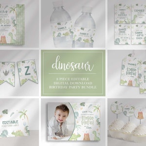 Editable Dinosaur Birthday Party Bundle | Works for Any Age |  Printable Invitation DIY