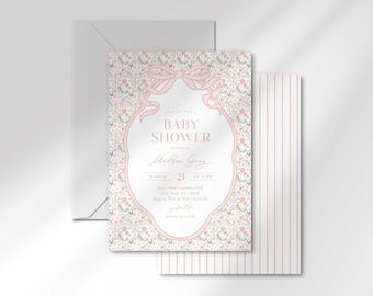 Pink Bow Wildflower Baby Shower Invitation (Digital)