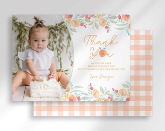 Peach Birthday Thank You Card with Photo Template (Digital Download)