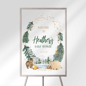Editable Our Greatest Adventure Baby Shower Welcome Sign Template, Woodland Explorer Party Decor (Digital Download)