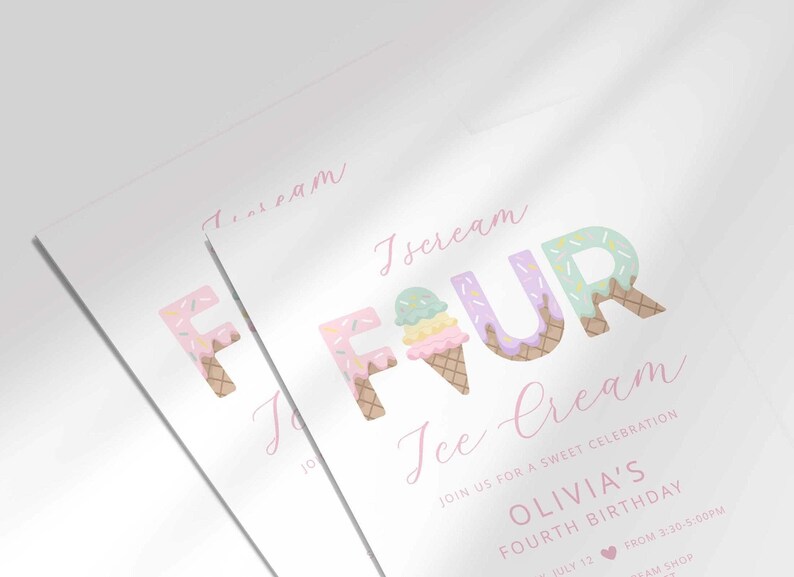 Ice cream social birthday invitation