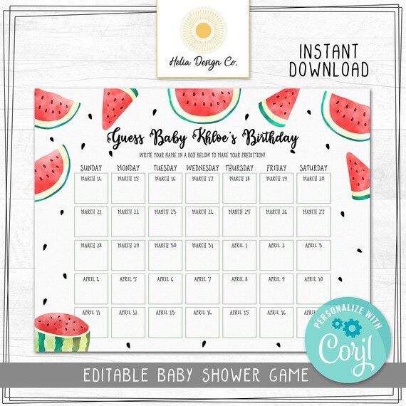 Watermelon Baby Shower Game | Guess Baby's Birthday | Baby Shower Games | Party Signs | Instant Download | Printable DIY Il_570xn