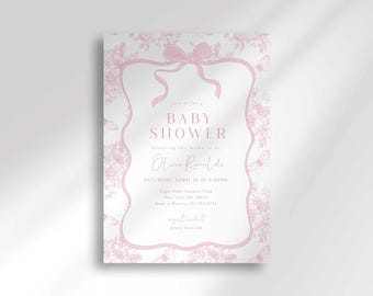 Elegant Pink Floral Chinoiserie Baby Shower Invitation Editable Toile Template