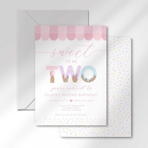 ice cream second birthday invitation