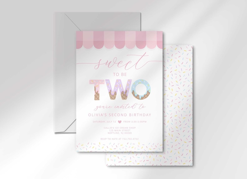 ice cream second birthday invitation