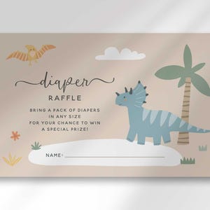 Dinosaur Diaper Raffle Ticket Template, Jurassic Party Decor (Digital Download)