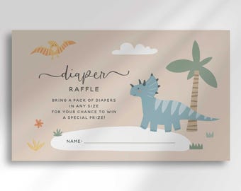 Dinosaur Diaper Raffle Ticket Template, Jurassic Party Decor (Digital Download)