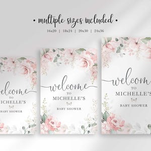 "Multiple sizes included" graphic showing three progressively larger prints of the same sign design side by side, listing available sizes 16x20, 18x24, 20x30, and 24x36.