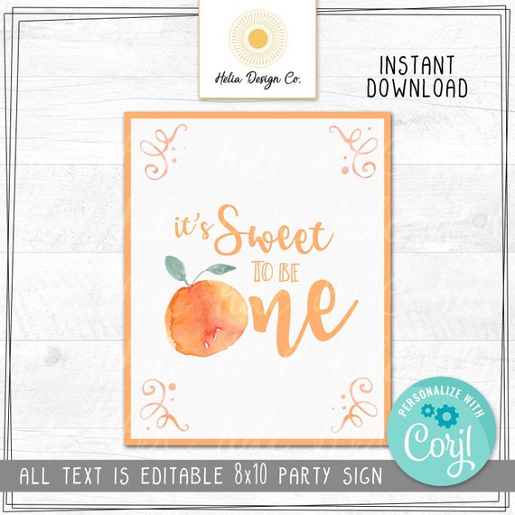 Edit Yourself Peach Birthday Sign | Sweet as a Peach | Sweet to Be One | Editable Party Decor | Instant Digital Download | Printable 8x10 Il_570xn