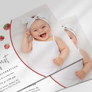 modern strawberry first birthday invitation