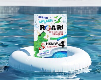 Dinosaur Pool Party Invitation, Boy Jurassic Invite (Digital Download)