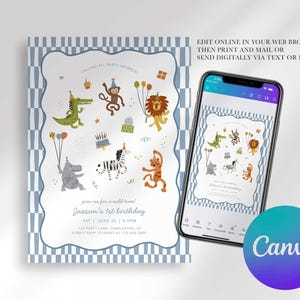 Calling All Party Animals Birthday Invitation, Safari Theme Invite Digital Download (Digital Download) image 9